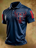 Men's Houston Football Fan H-Town Bull Flag Printed Polo Shirt