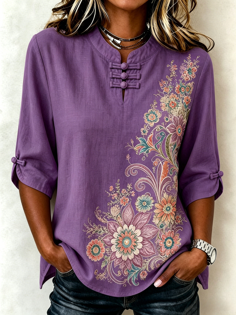 Women's Floral Casual Button Top