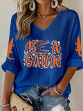 Women'S Football Print Waffle V-Neck Top