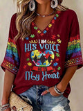 Women'S Casual Autism Awareness  Print T-Shirt