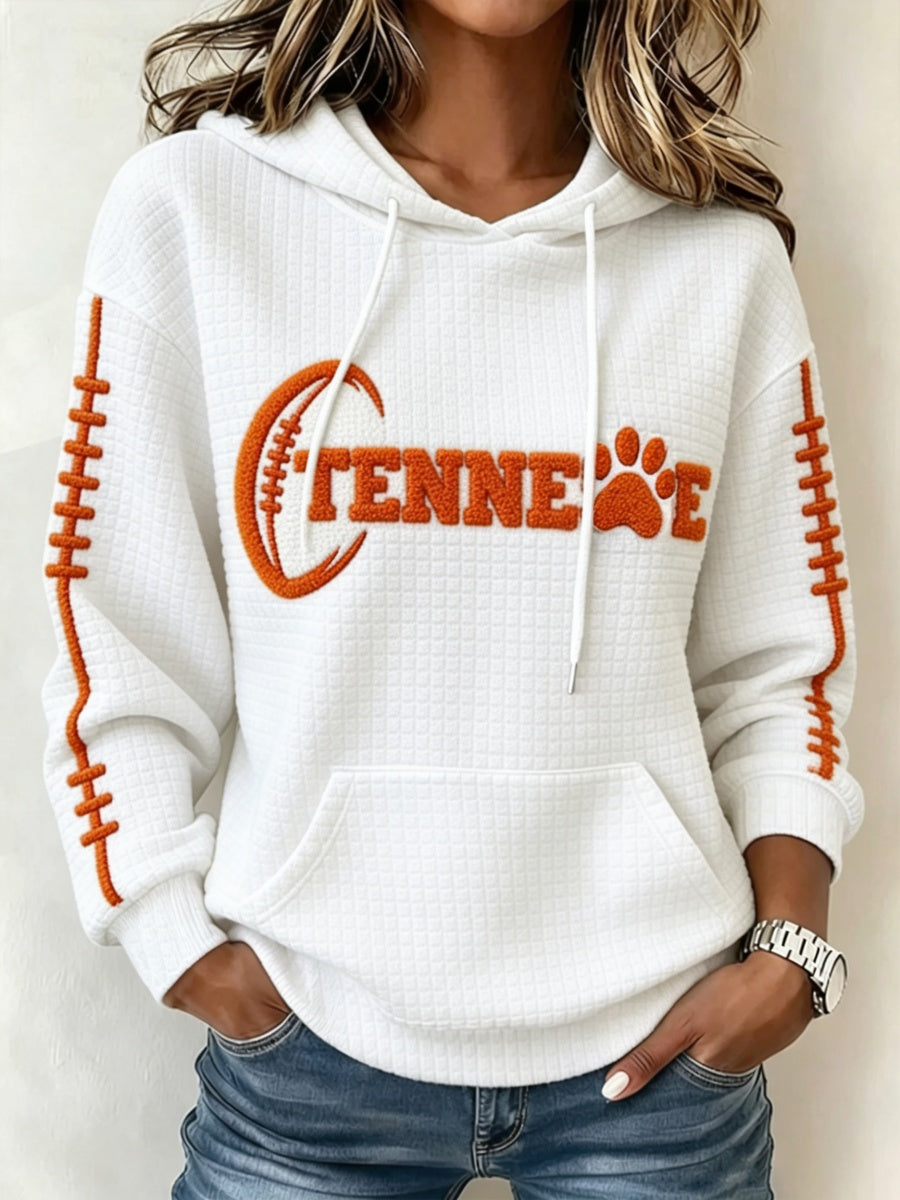 Women's Football Print Waffle Hooded Sweatshirt