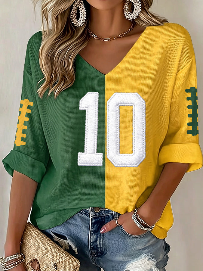Women'S Football Print Waffle Top