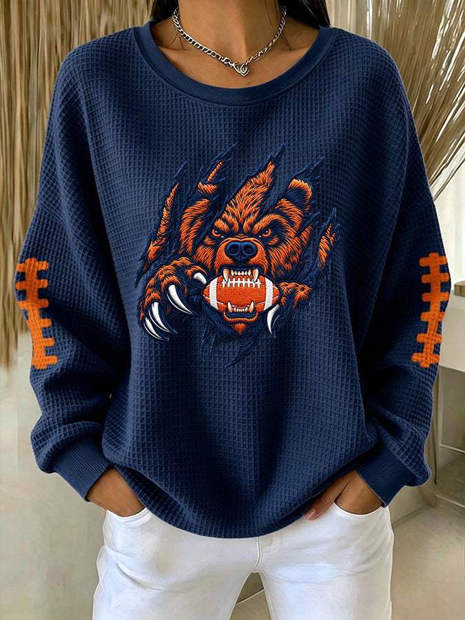 Women'S Football Printed Casual Waffle Sports Shirt