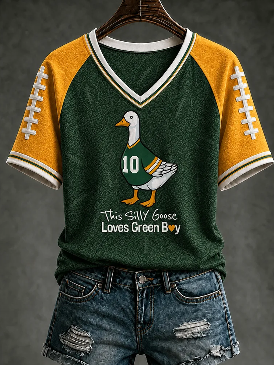 Women's Green Bay Football Printed V-neck T-shirt