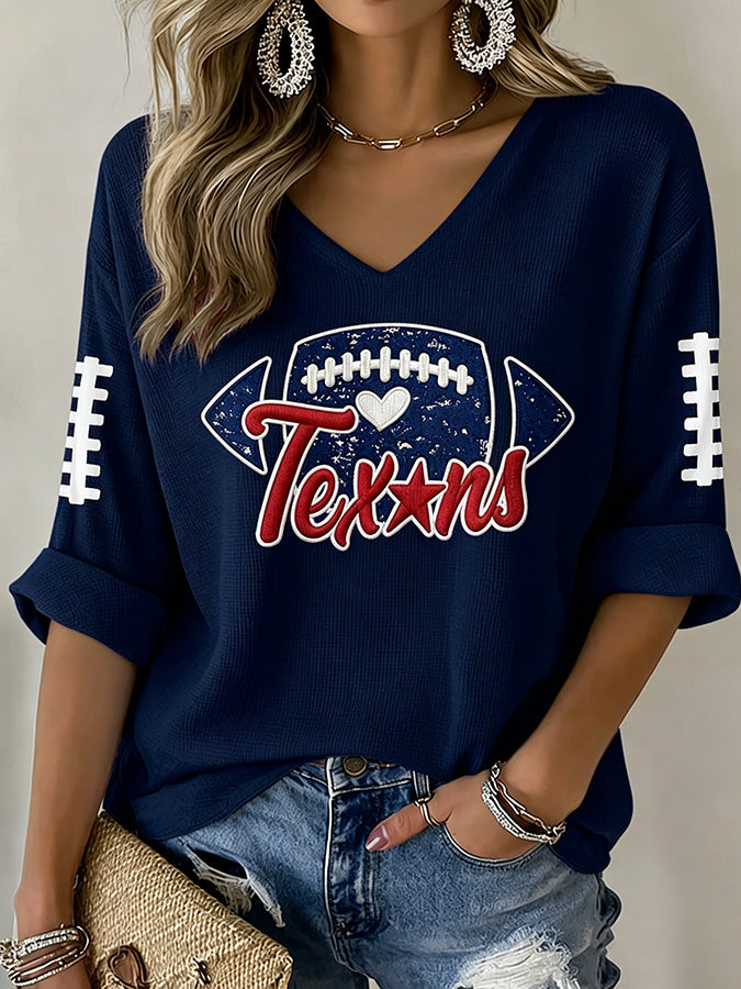 Women'S Football Print Waffle Top