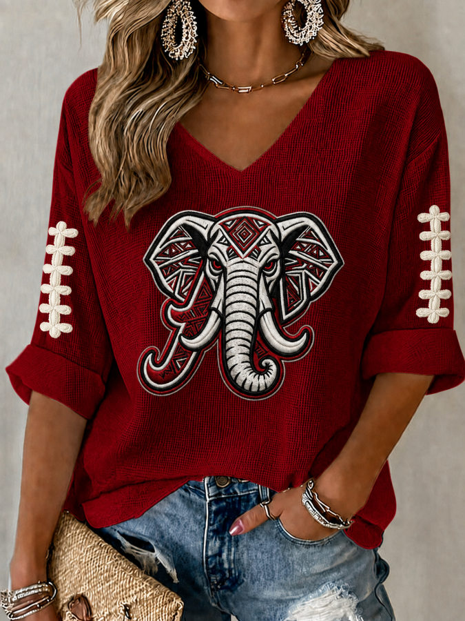 Women'S Football Print Waffle  Top