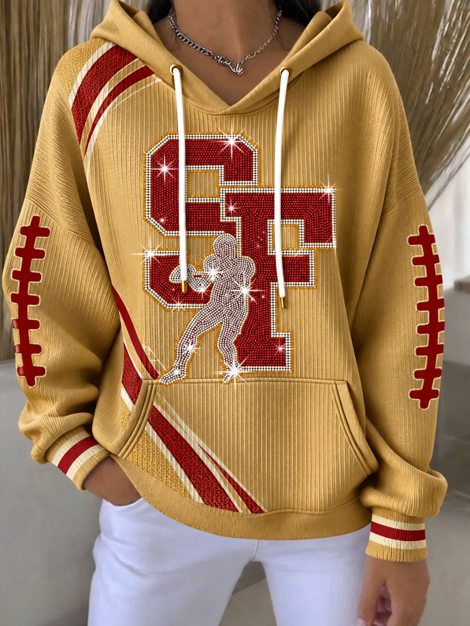 Women'S Football Print Casual Hooded Sweatshirt