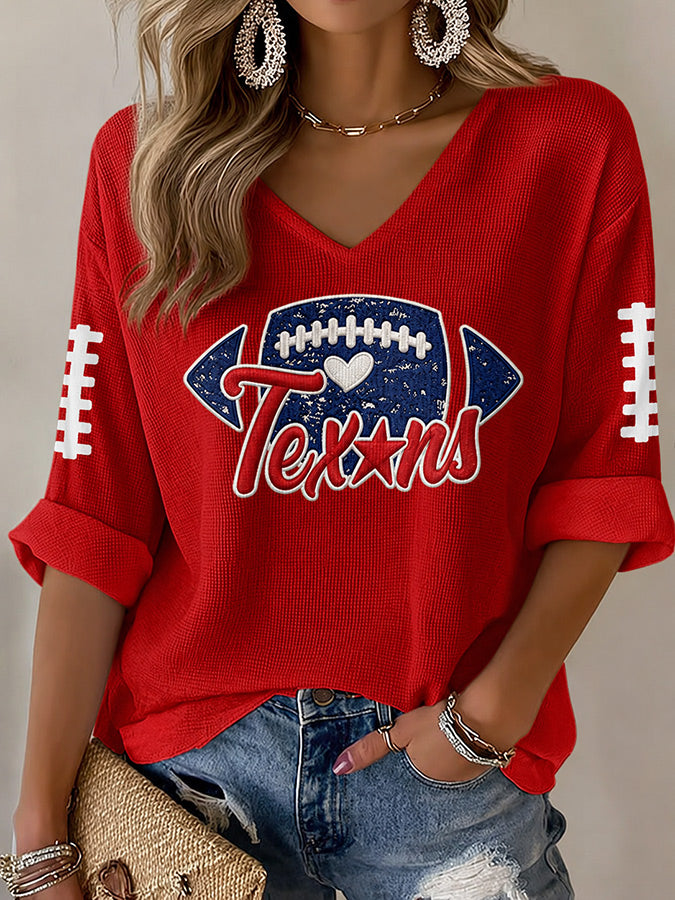 Women'S Football Print Waffle Top