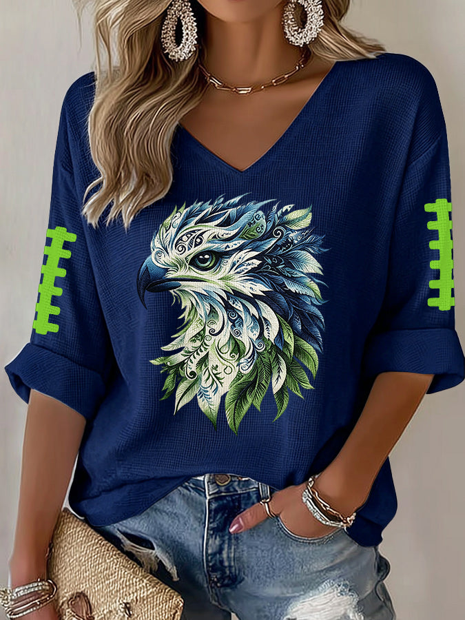 Women'S Football Print Waffle Top