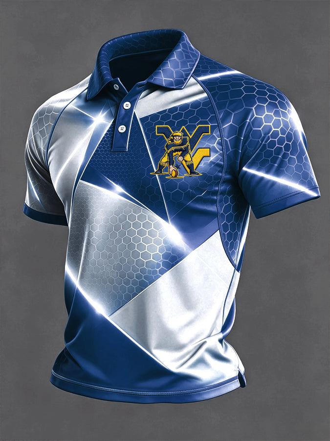 Men's Football Shoulder Sleeve Printed Casual Polo Shirt