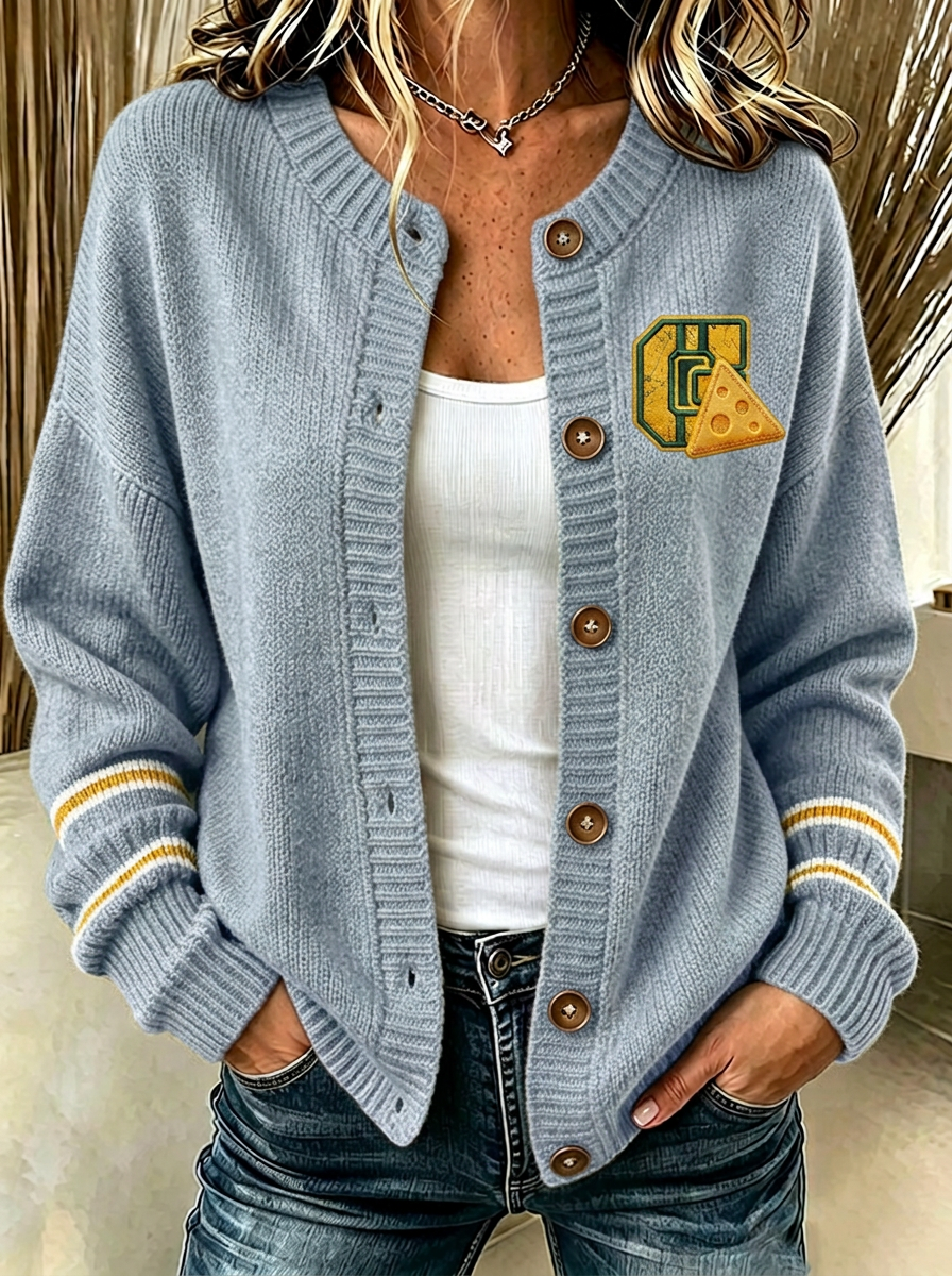 Women's Green Bay Packers Cheesehead Logo Embroidered Cardigan