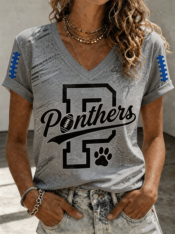 Women's Football Printed V-neck T-shirt