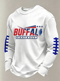 Men'S Buffalo Print Football Fans Gameday Casual Waffle Long Sleeve T-Shirt