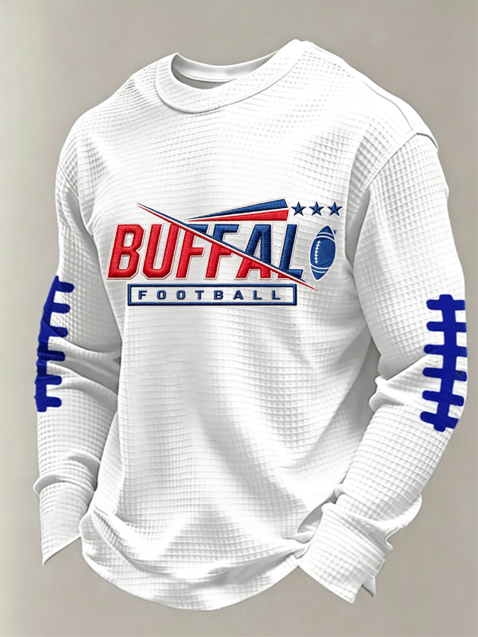 Men'S Buffalo Print Football Fans Gameday Casual Waffle Long Sleeve T-Shirt