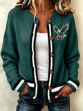 Women'S Casual Football Print Knitted Cardigan Top