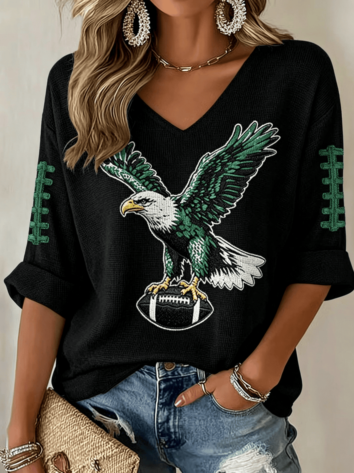 Women'S Football Printed Waffle Top