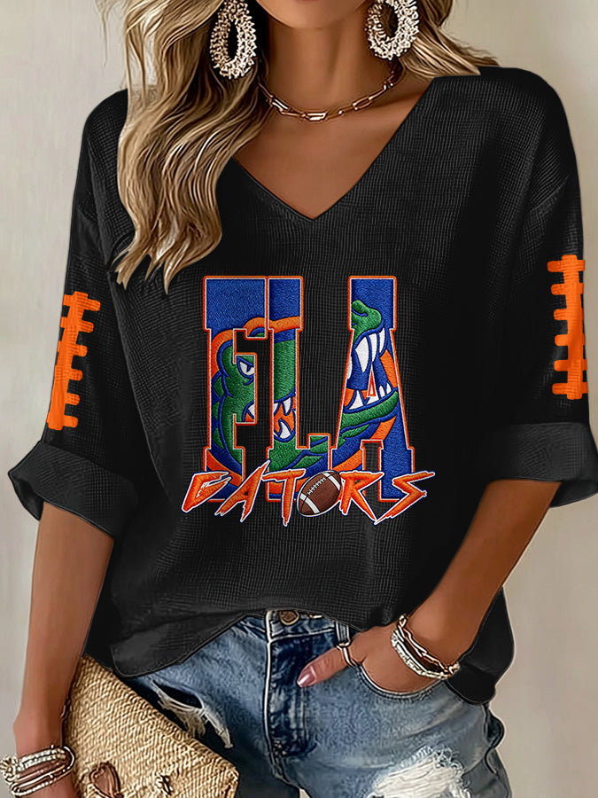 Women'S Football Print Waffle  Top