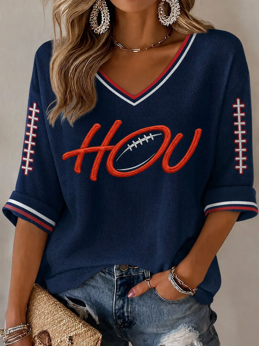 Women'S Football Print Waffle Top