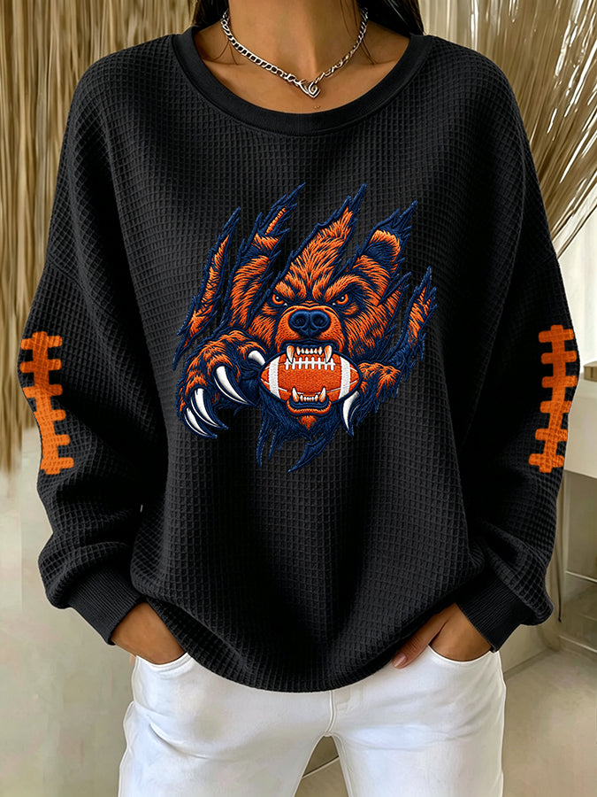 Women'S Football Printed Casual Waffle Sports Shirt