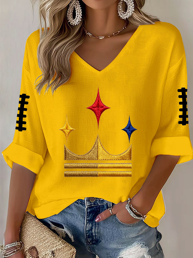 Women'S Football Print Waffle Top