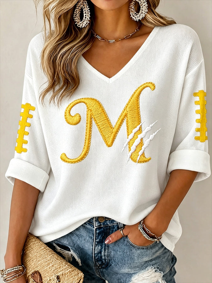 Women'S Football Print Waffle Top