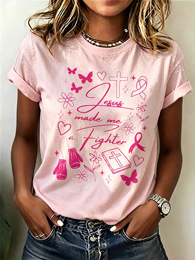 Women'S Breast Cancer Awareness Printed Casual T-Shirt