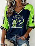 Women'S Football Fans Printed V-Neck Short Sleeved Top