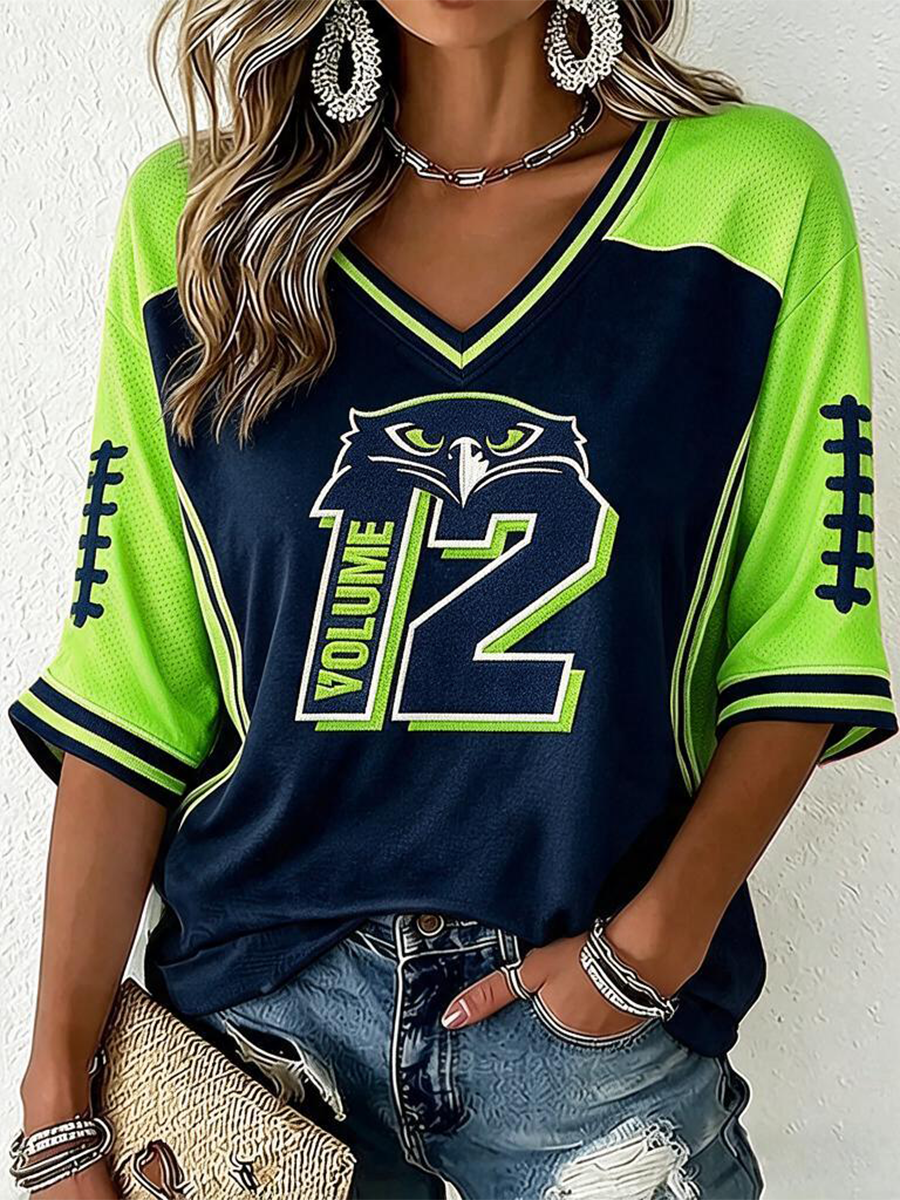 Women'S Football Fans Printed V-Neck Short Sleeved Top