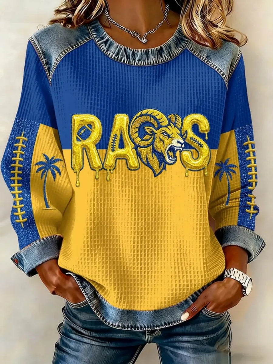 Women'S Football Printed Casual Waffle Sweatshirt