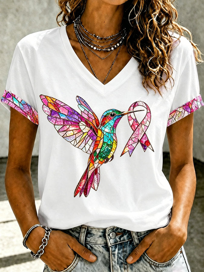 Women's Hummingbird Pink Ribbon T-shirt