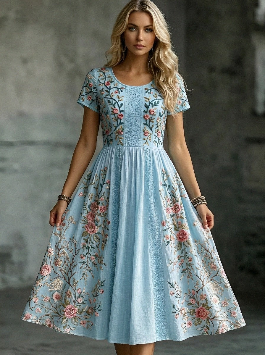 Women's Breast Cancer Awareness Floral Rose Printed Dress