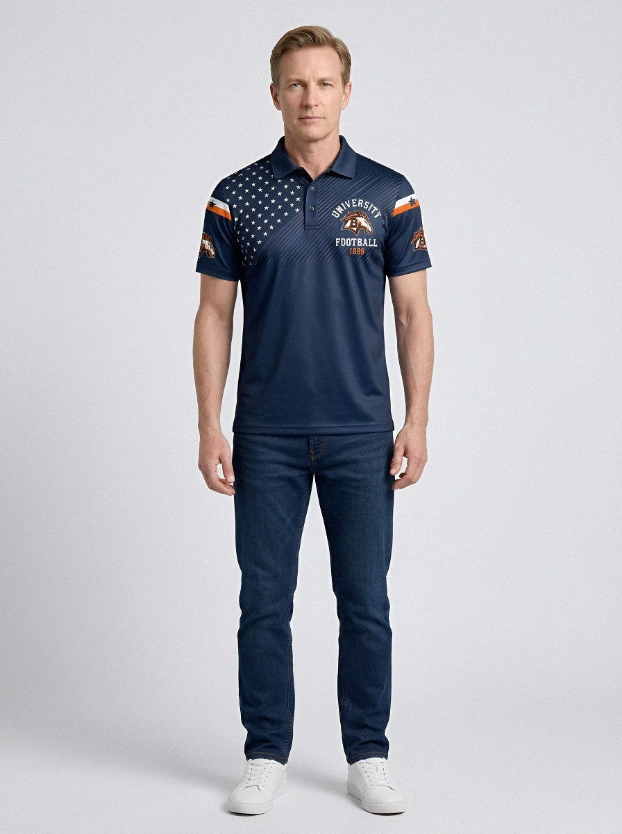 Men's Denver Broncos Football Fan American Flag Printed Polo Shirt
