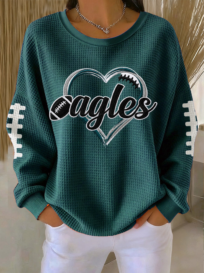 Women'S Football Print Casual  Printed Waffle Sweatshirt