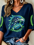 Women'S Football Fans Printed V-Neck Short Sleeved Top