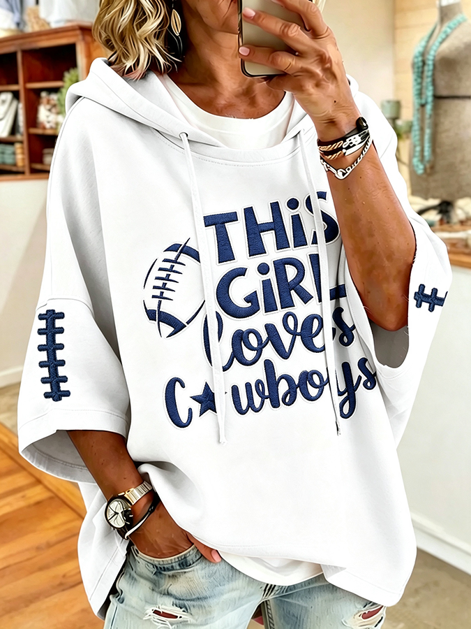 Women'S Retro Rugby Printed Hoodie