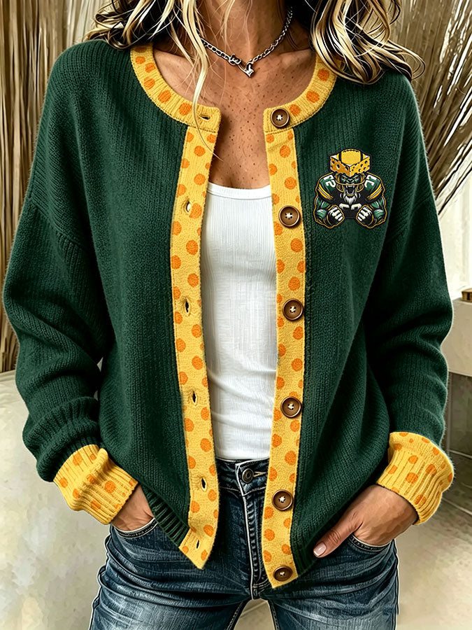 Women'S Casual Football Print Knitted Cardigan Top