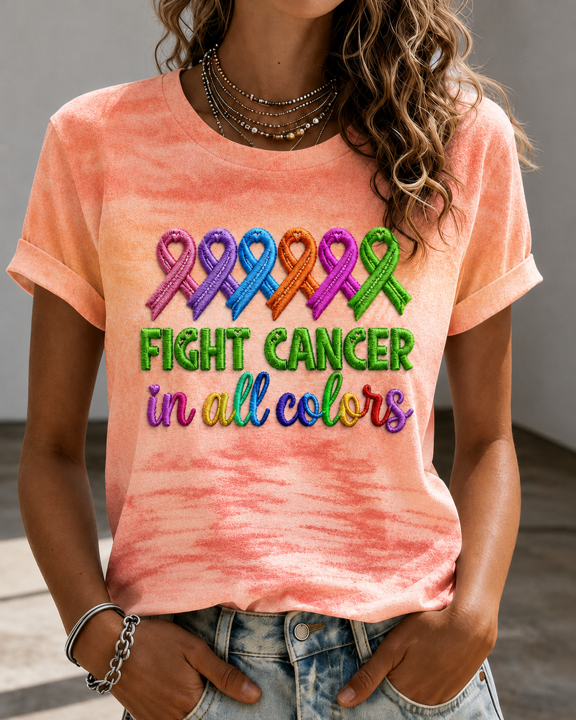 Women'S Breast Cancer Awareness Printing Short Sleeved T-Shirt