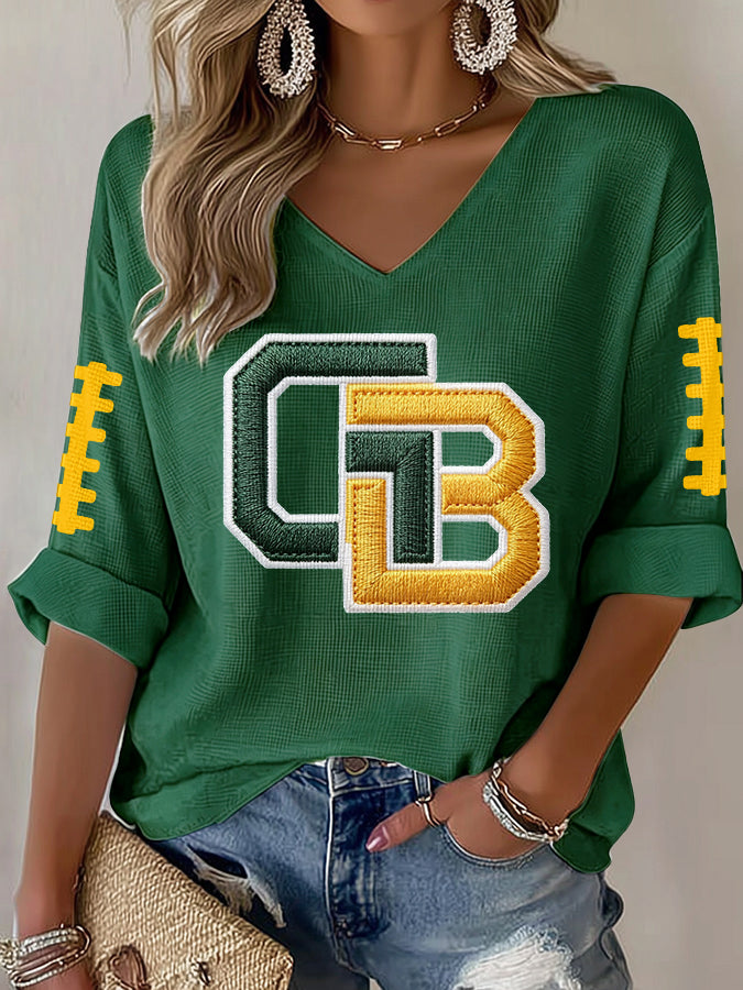 Women'S Football Print Waffle Top