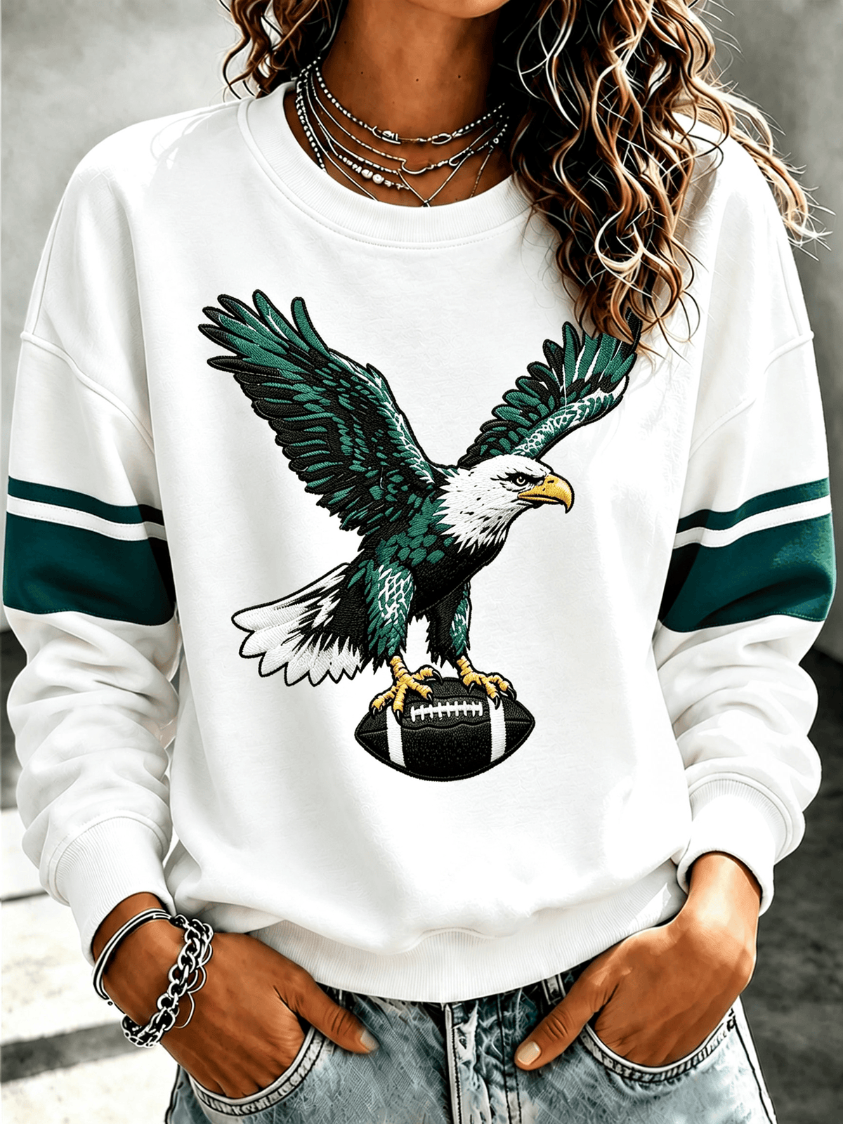 Women'S Football Printed Round Neck T-Shirt