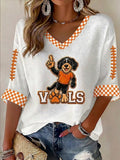 Women's Football Print Waffle V Neck Shirt