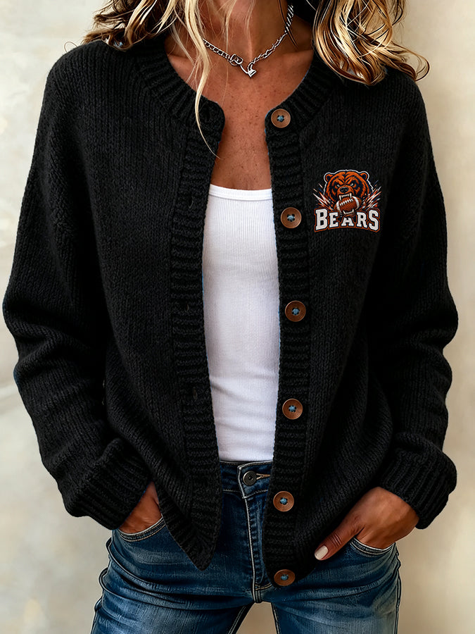 Women's football printed knitted cardigan