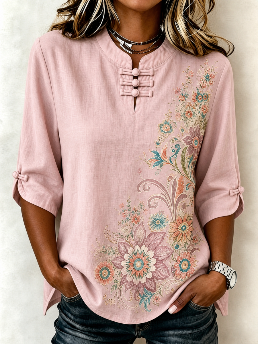 Women's Floral Casual Button Top