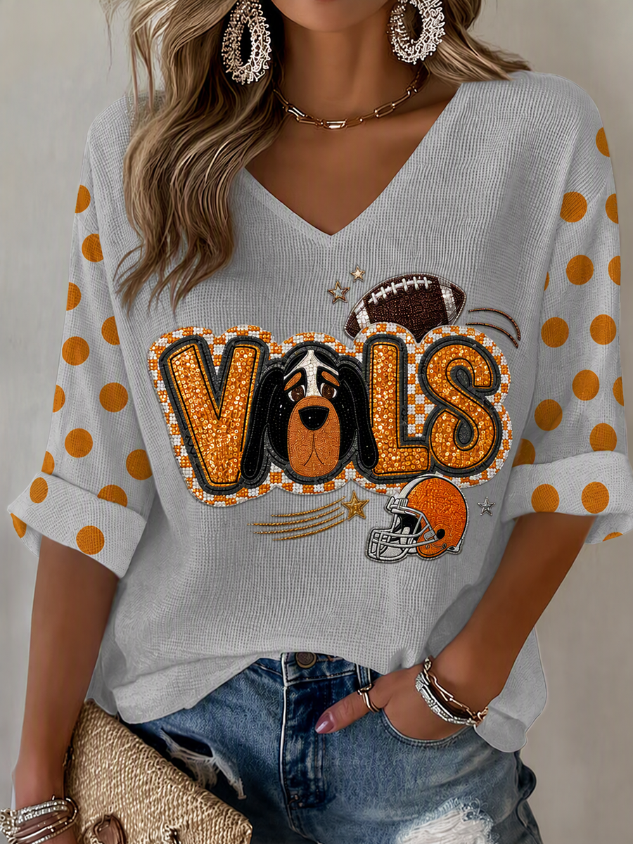 Women'S Football Print Waffle Top