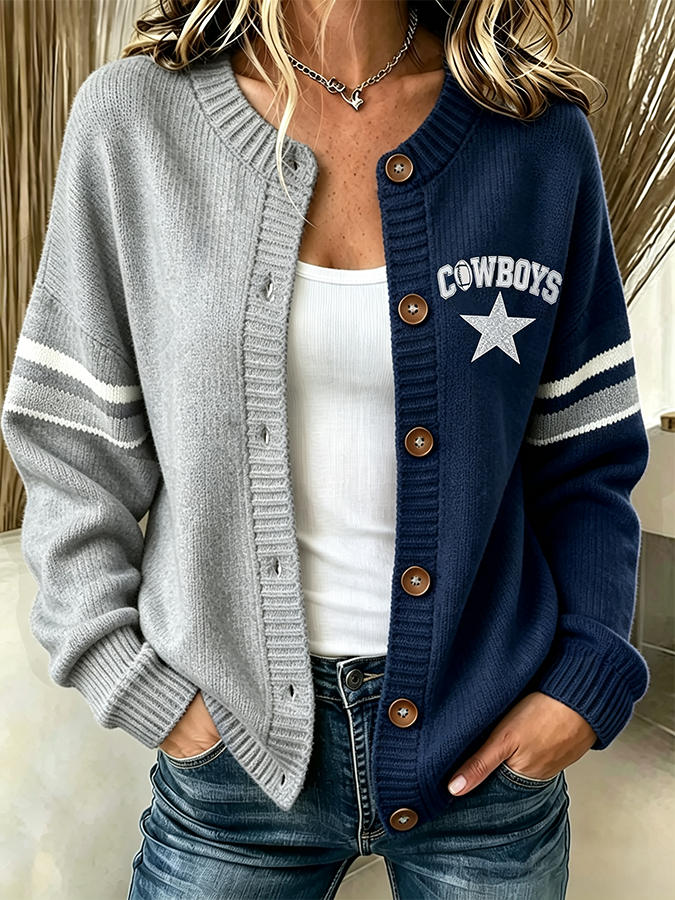 Women'S Casual Football Plant Knitted Cardigan Top