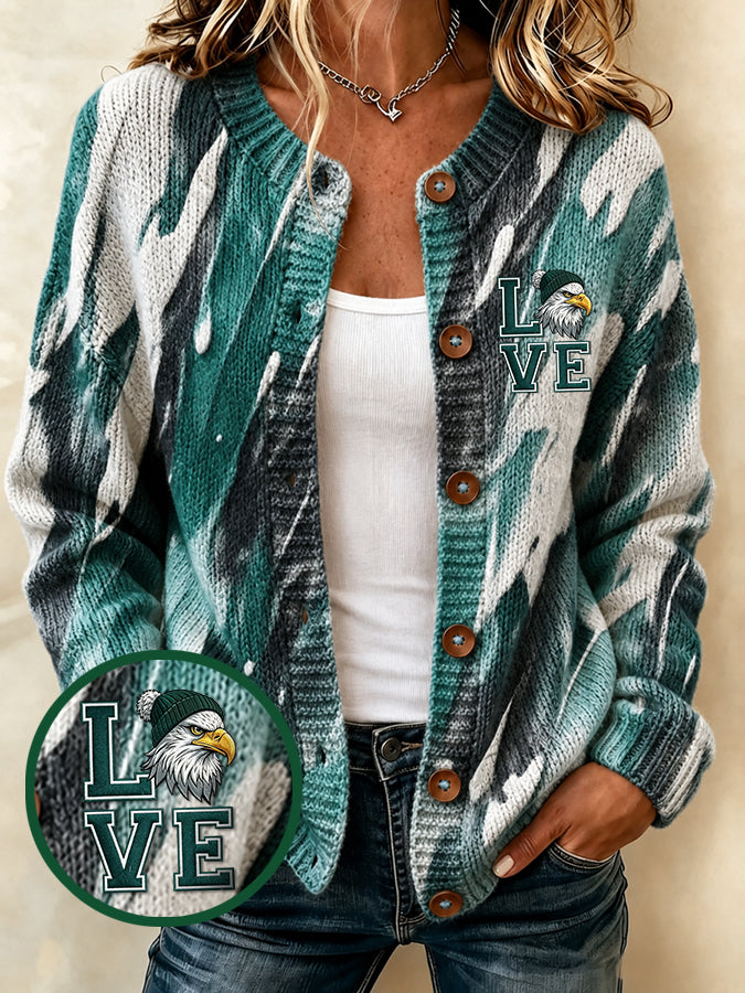 Women'S Casual Football Print Knitted Cardigan Top