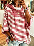 Women's Casual Loose Casual Striped Hooded Sweatshirt