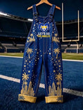 Women's Football Fans Print Patchwork Jumpsuit