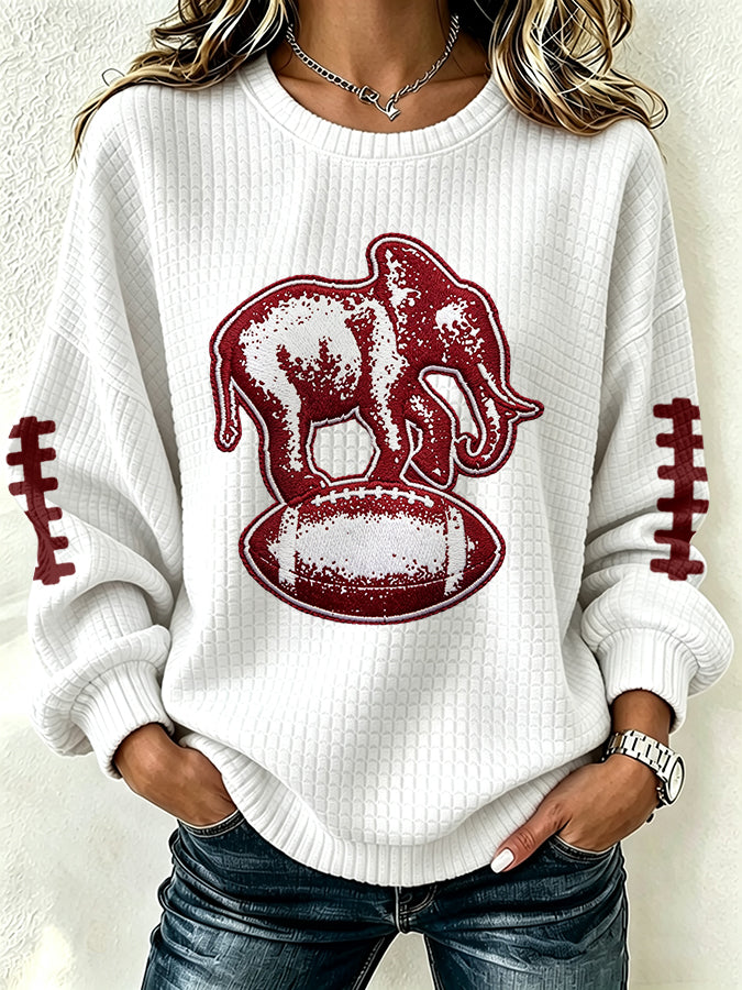 Women'S Football Print Long Sleeved Round Neck Sweatshirt