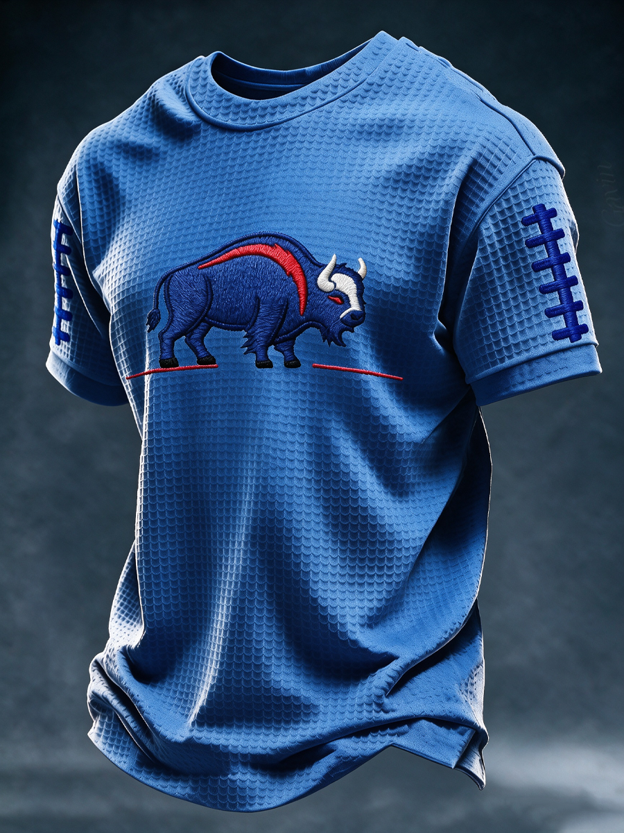 Men'S Buffalo Print Football Fans Gameday Casual Print Waffle T-Shirt