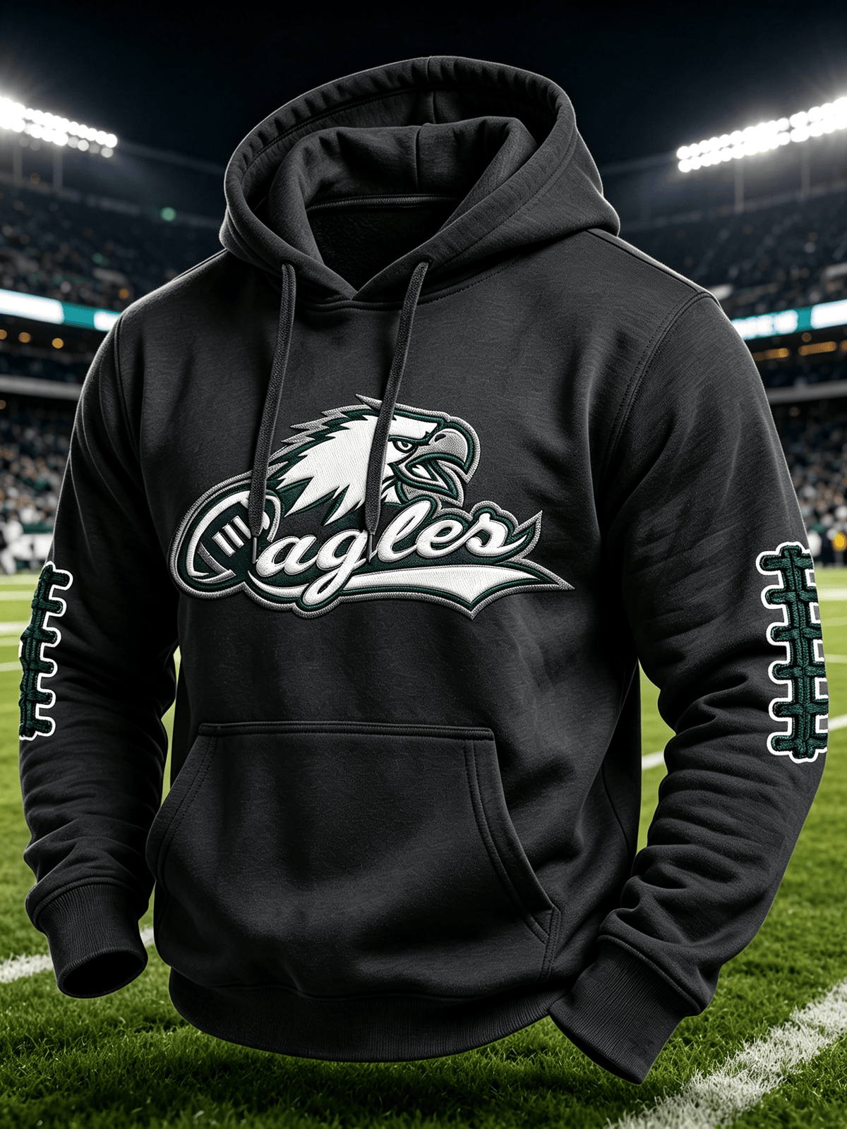 Men'S Casual Football Print Hooded Sweatshirt